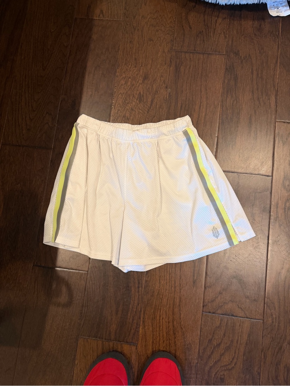 Free People White Athletic Shorts with Yellow and Gray Stripes